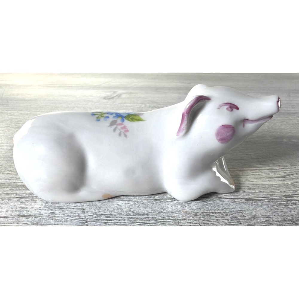 Russian Figurine Pig Dulyovo Porcelain Works USSR 4.5" Long Vintage 1994 Figure